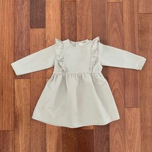 Mila Toddler Girls Cotton Beige Tan Khaki Long Sleeve Dress Ruffled